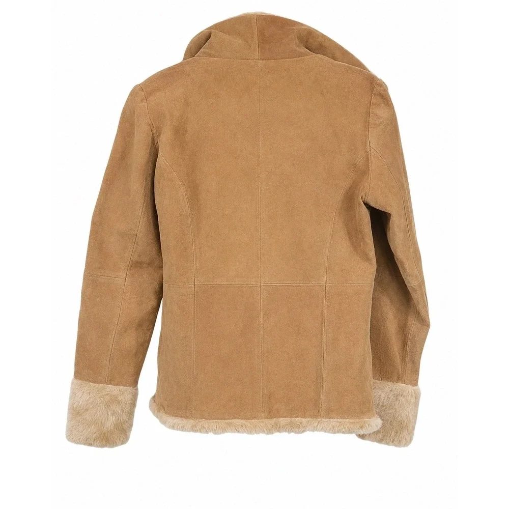Womens Medium Genuine Leather Suede Jacket Y2K Shearling Penny Lane Funnel Neck
